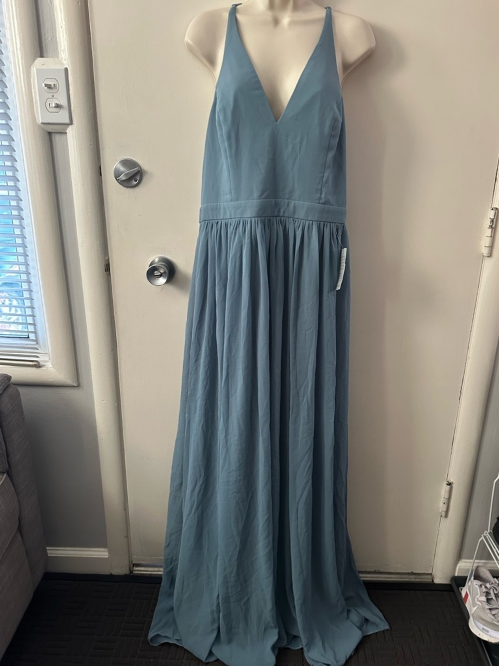 Lulu's Dusty Blue Spaghetti Strap Maxi Dress